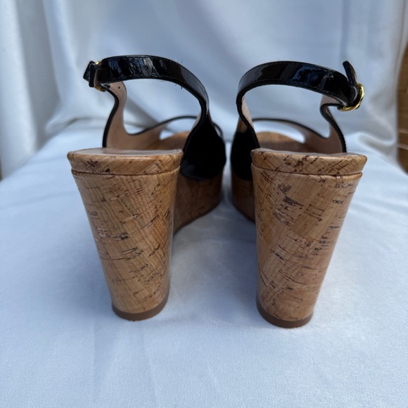 Stuart Weitzman Riveria Patent Leather Slingback Cork Platform Wedge Sandals 7.5 - Picture 3 of 13